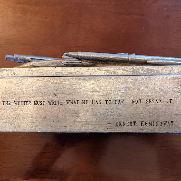 Ernest Hemingway quote silver-tone pencil/keepsake box NWT - Picture 2 of 9